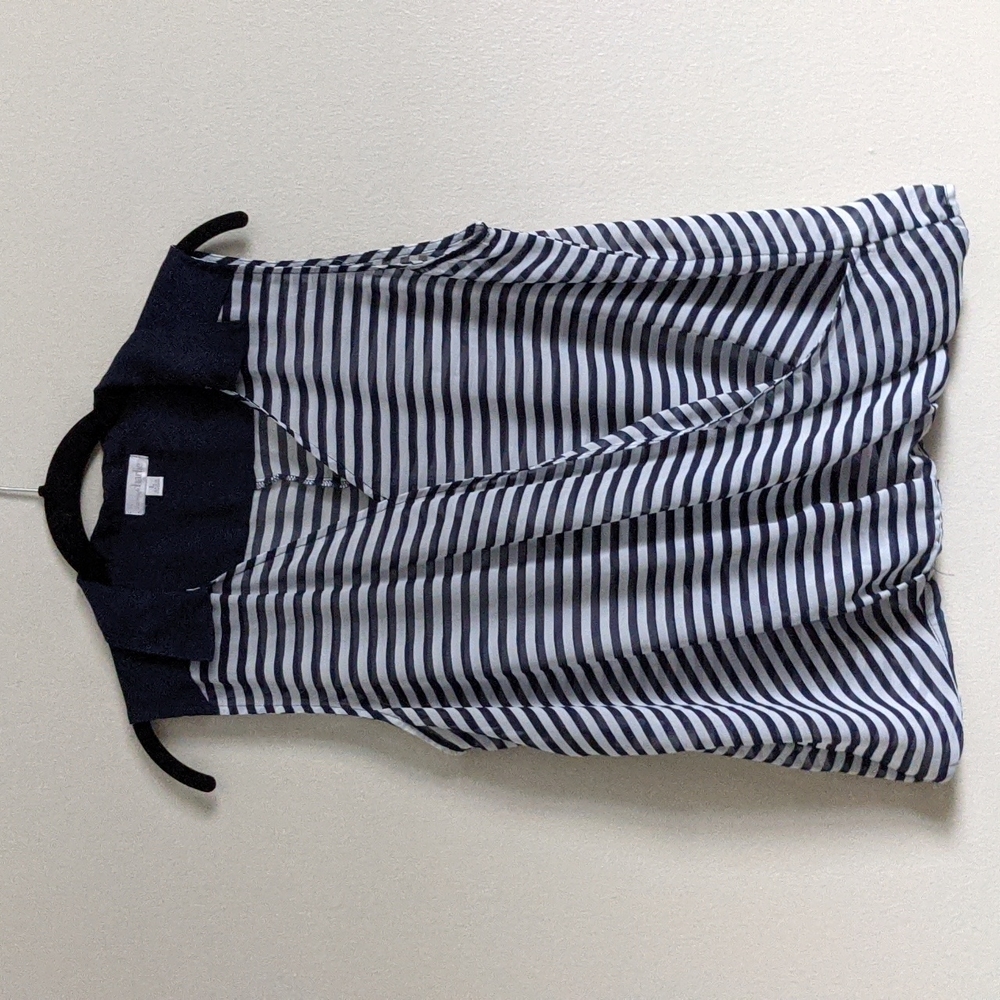 Charming Charlie, navy blue and white, striped, sleeveless blouse, size L.